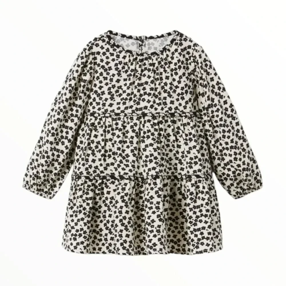 ZARA Kids | Ecru/Black | PLEATED FLORAL DRESS